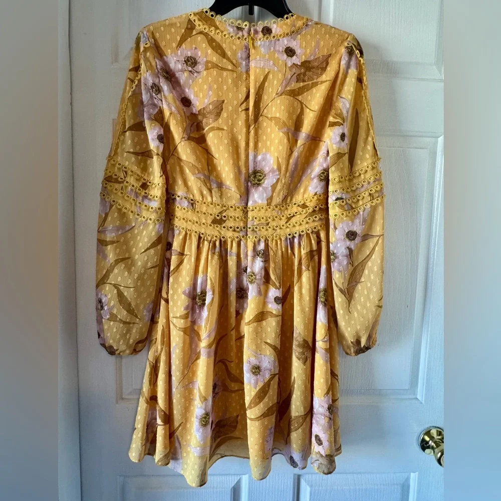 TED BAKER “Posyy” Yellow Mini V Neck Floral Dress w pockets - Picture 12 of 14